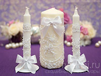 Свадебные свечи с кружевом, белые. Фото 000.