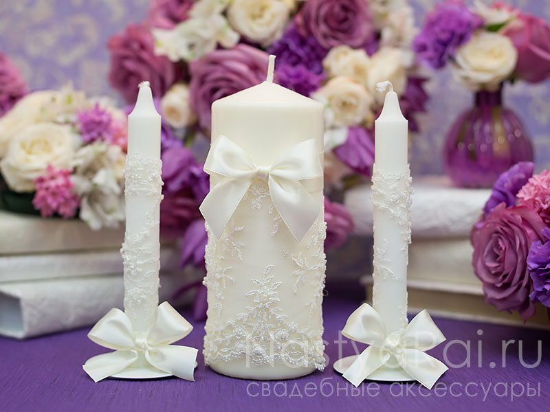 Фото. Свадебные свечи с кружевом "Париж".