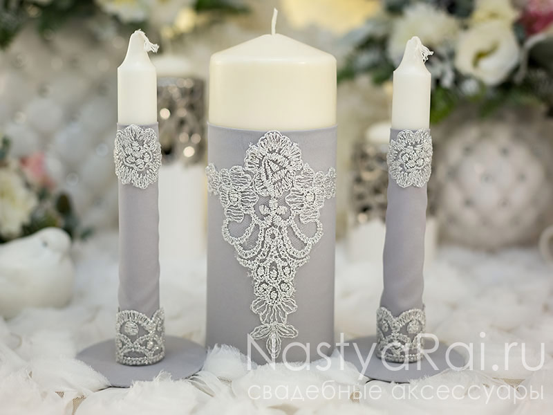 Фото. Набор свечей для семейного очага "Серебро".