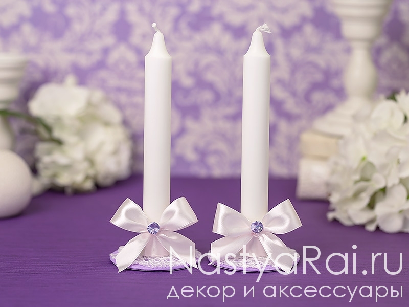 Фото. Набор свадебных свечей "Сиреневый Дамаск".