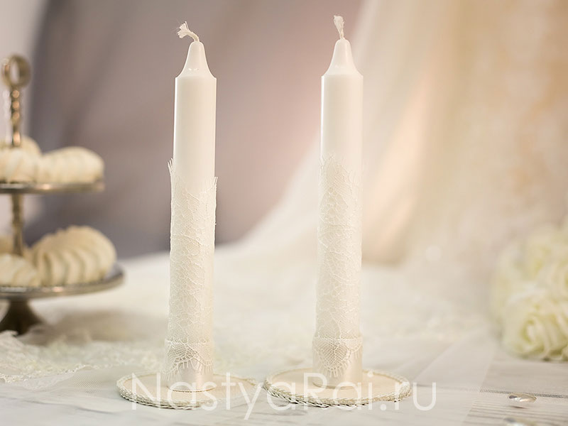Фото. Свечи свадебные с кружевом "Шарлиз".