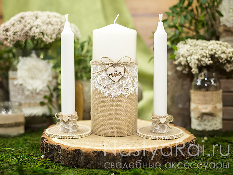 Фото. Рустикальные свадебные свечи.