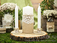 Рустикальные свадебные свечи. Фото 000.