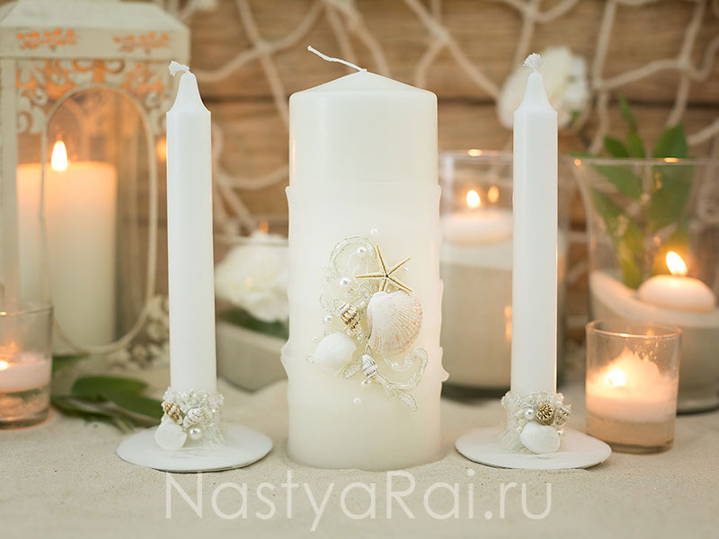 Фото. Свадебные свечи с ракушками "Кипр".