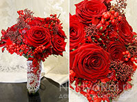 Красный свадебный букет из роз. Фото 000.