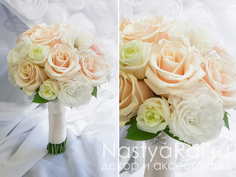 Фото. Букет невесты из розы и эустомы.