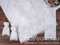 Белый венчальный набор с шелковым кружевом. Фото 000.