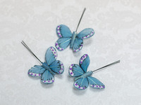 Бабочки из перьев. Бирюзовые с белым, 20 шт. Фото 000.