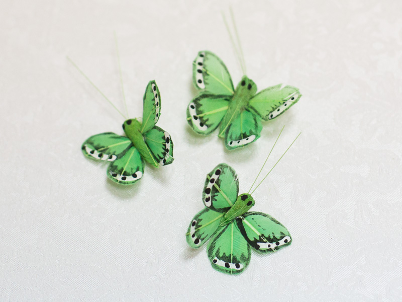 Фото. Бабочки из перьев, зеленые, 20 шт.