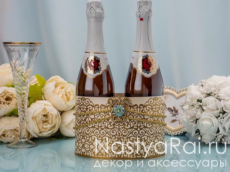 Фото. Свадебное украшение на шампанское "Восточная сказка".