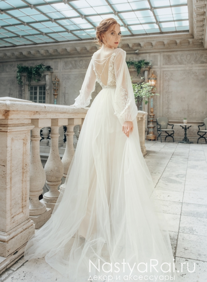 Фото. Свадебное платье с длинными рукавами ZML024.