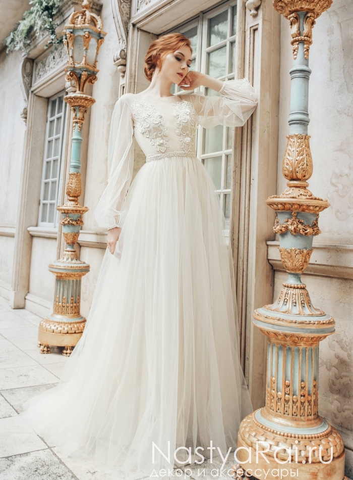 Фото. Свадебное платье с длинными рукавами ZML024.