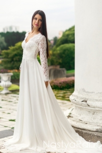 Свадебное платье с рукавами из кружева ZCD005. Фото 000.