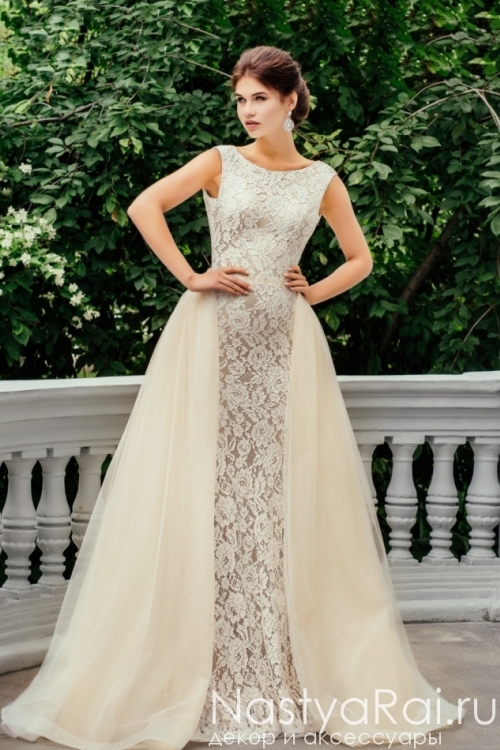 Свадебное платье-русалка со съемным шлейфом ZCD003