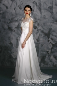 Шифновое свадебное платье с 3D-цветами ZOF003. Фото 000.