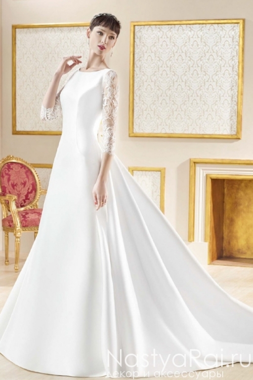 Атласное свадебное платье с кружевными рукавами MANU GARCIA MG0816