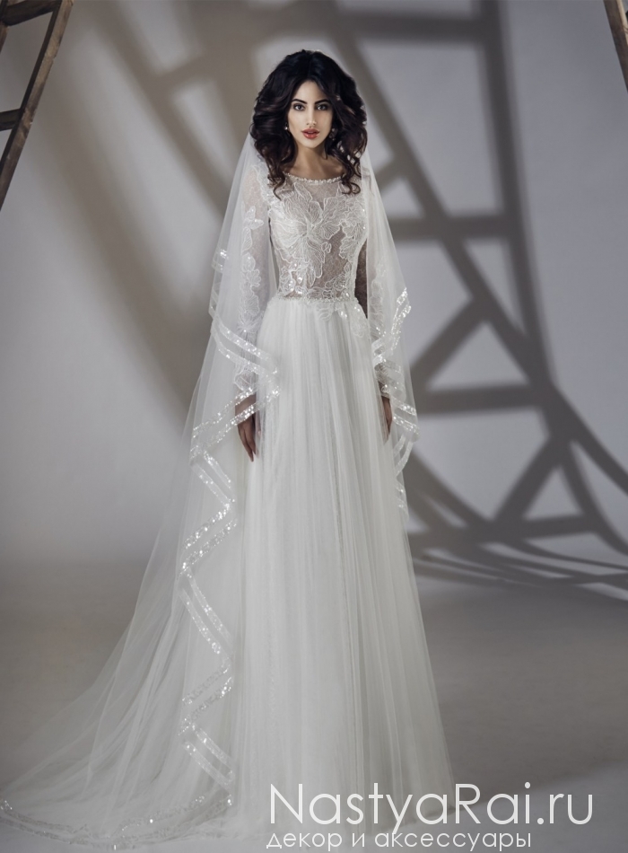 Фото. Свадебное платье из кружева и шифона с шлейфом ZIT006.
