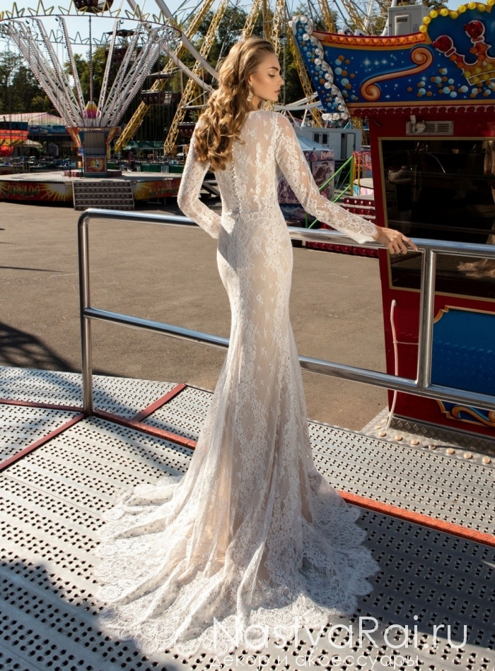 Фото. Свадебное платье-русалка с длинными рукавами и шлейфом ZBZ005.