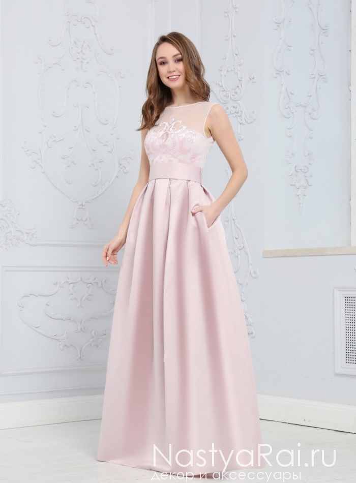 Фото. Длинное вечернее платье нежно-розового цвета ZEK025B.