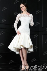 Короткое свадебное платье с юбкой переменной длины TB068. Фото 000.