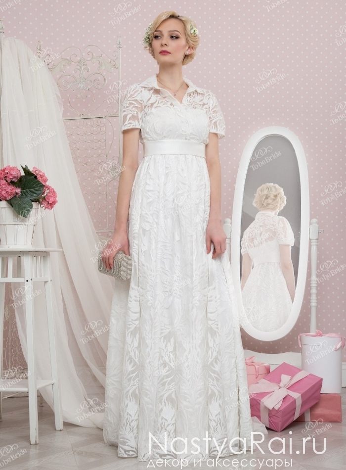 Фото. Свадебное платье из кружева с короткими рукавами TB036.