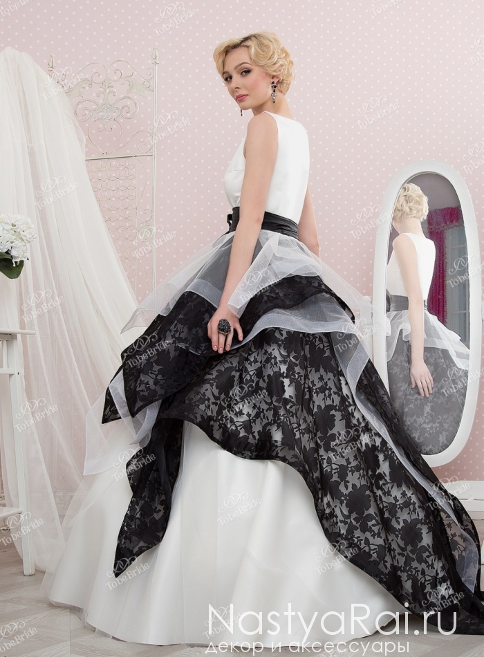 Фото. Черно-белое свадебное платье TB044.