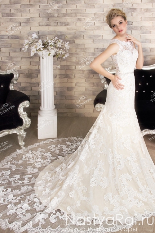 Длинное свадебное платье с поясом SL0179