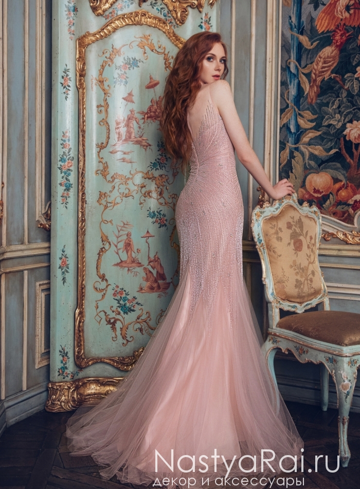 Фото. Розовое платье фасона русалка CH0018B.