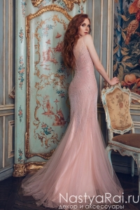 Розовое платье фасона русалка CH0018B. Фото 000.