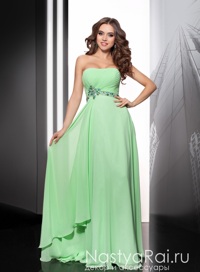 Фото. Вечернее платье молочно-зеленого цвета MC044B.