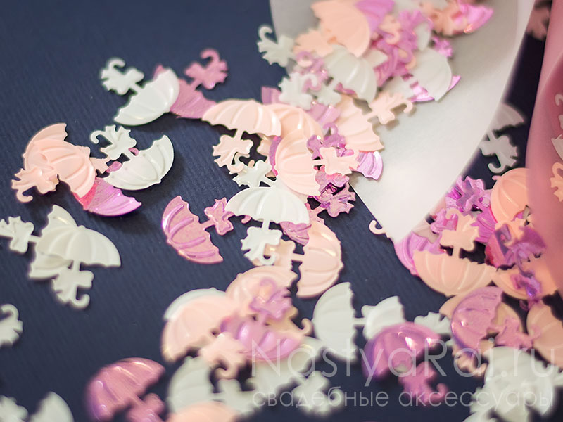 Фото. Конфетти розовые зонтики.