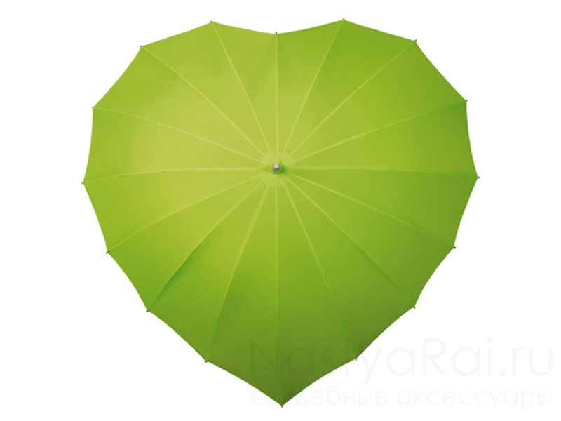 Фото. Зеленый свадебный зонтик в виде сердца.